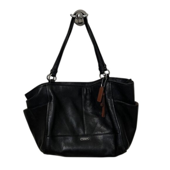 Coach Black Pebbled Leather Park Tote Shoulder Bag Career Utility Designer - Picture 1 of 13